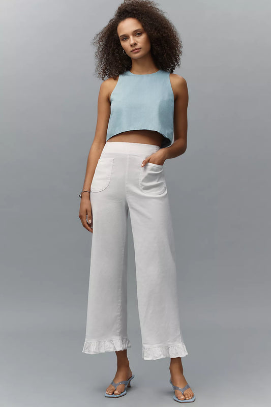 The Colette Magic Fabric Ruffle-Hem Crop Wide-Leg Pants by Maeve