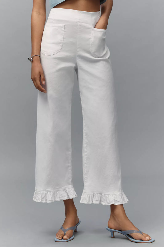 The Colette Magic Fabric Ruffle-Hem Crop Wide-Leg Pants by Maeve