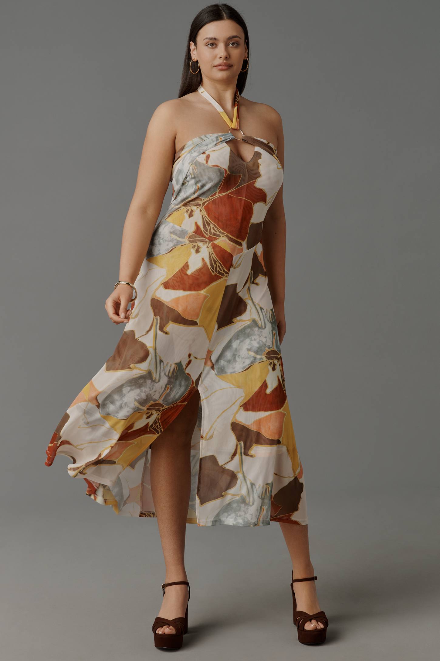 Sarah Hann Blythe Halter Mesh Midi Dress