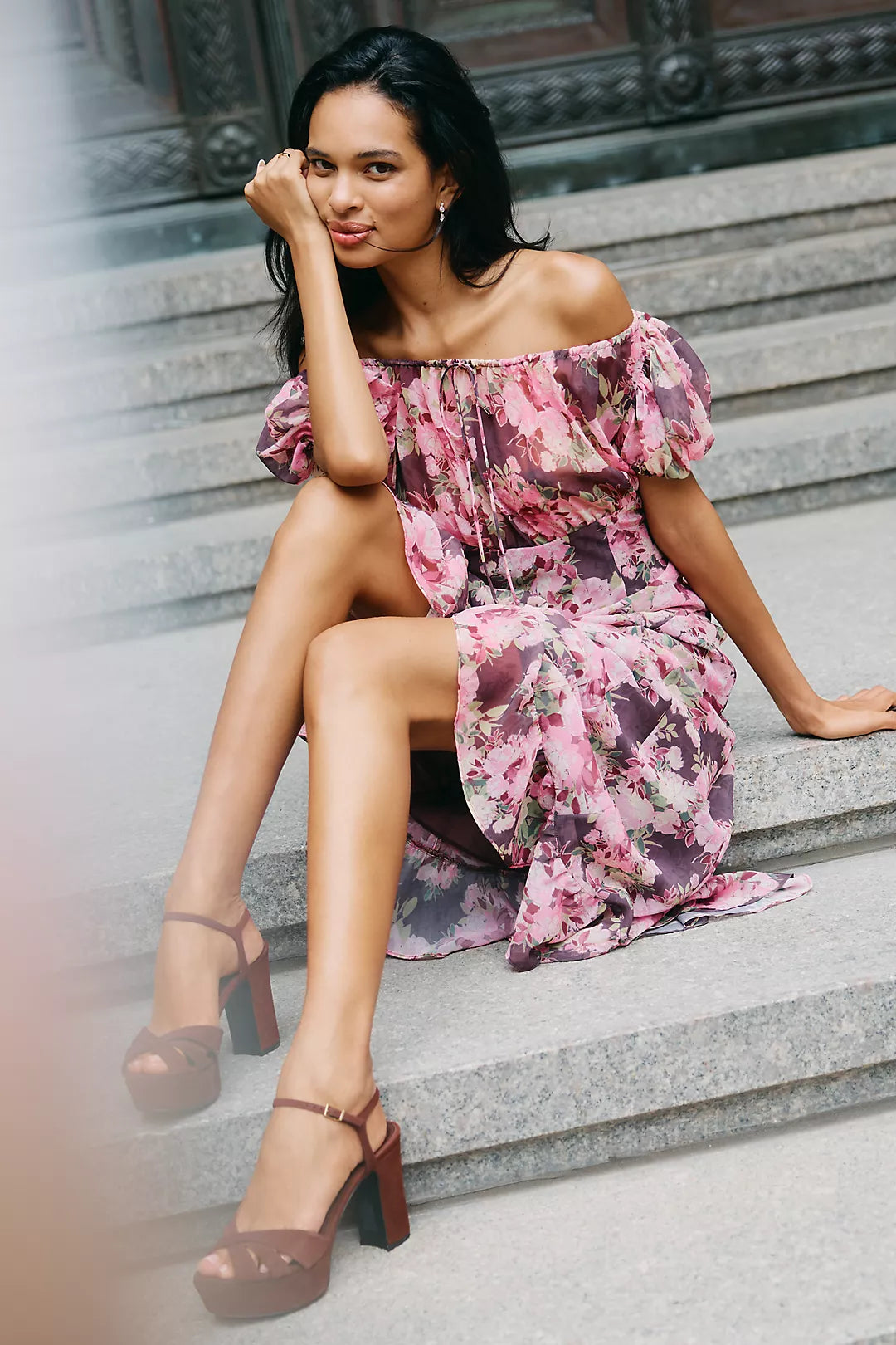For Love & Lemons Adelie Puff-Sleeve Midi Dress