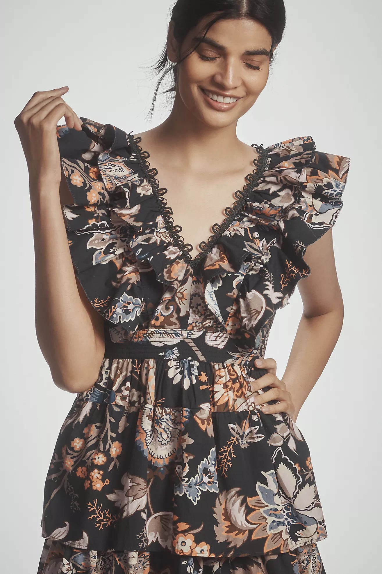 Sleeveless Ruffled A-Line Mini Dress by Anthropologie in Blue, Size: XL Sleeveless Ruffled A-Line Mini Dress by Anthropologie in Blue, Size: XL
