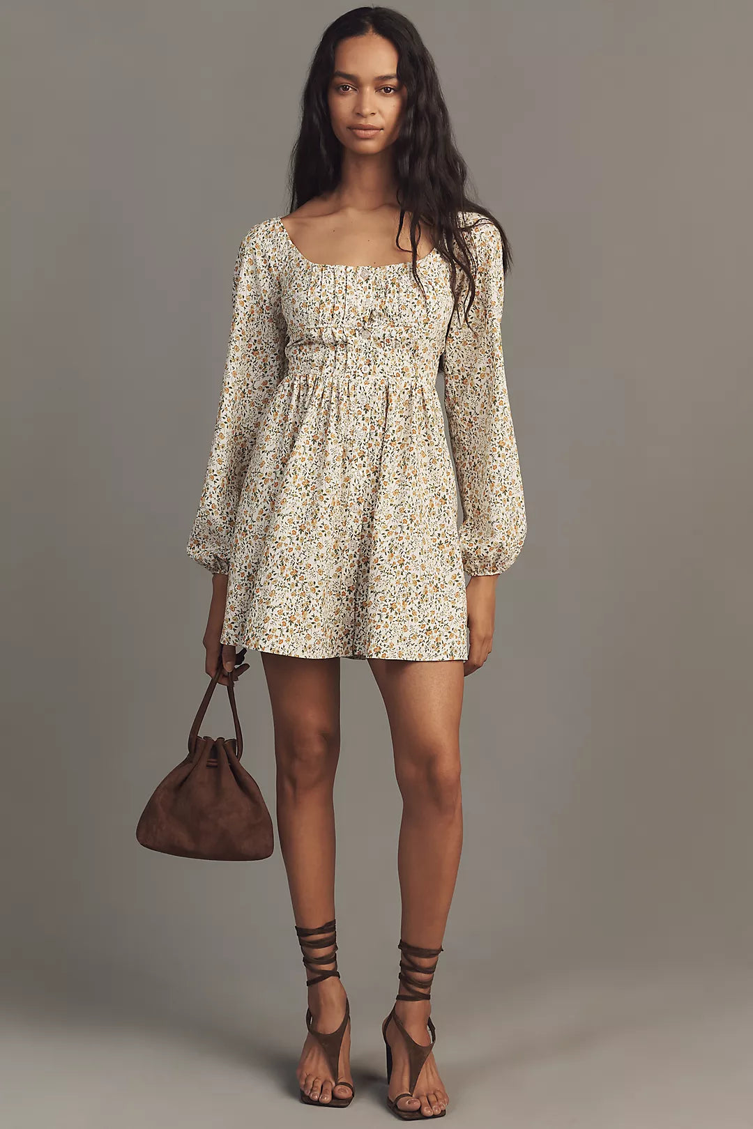By Anthropologie Long-Sleeve Corset A-Line Mini Dress