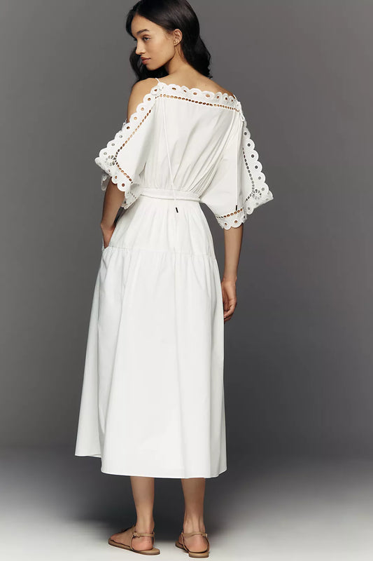 Mare Mare Cold-Shoulder Eyelet Midi Dress