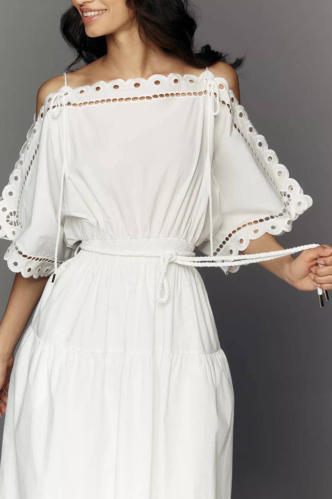 Mare Mare Cold-Shoulder Eyelet Midi Dress