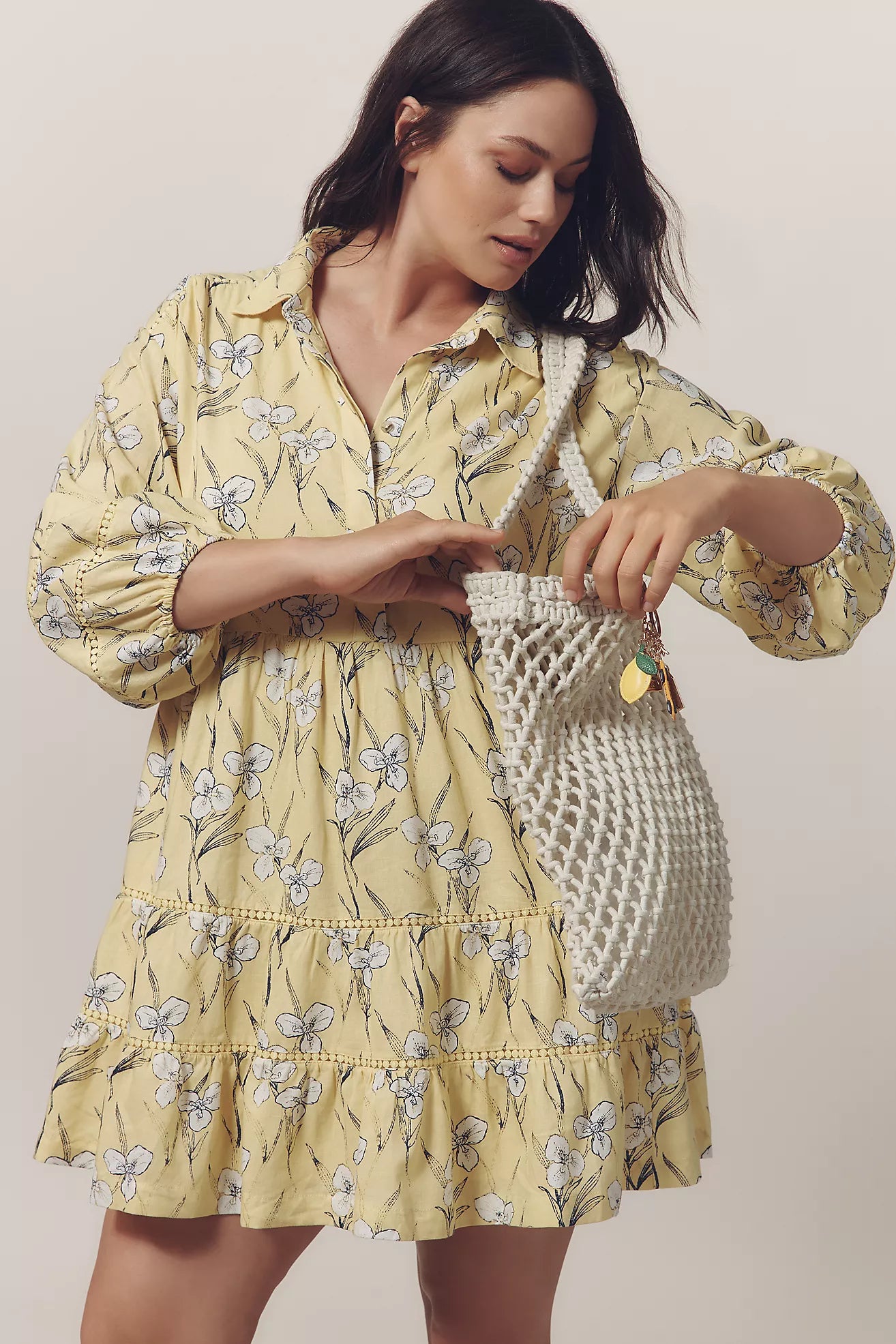 The Bettina Tiered Mini Shirt Dress by Maeve: Linen Edition