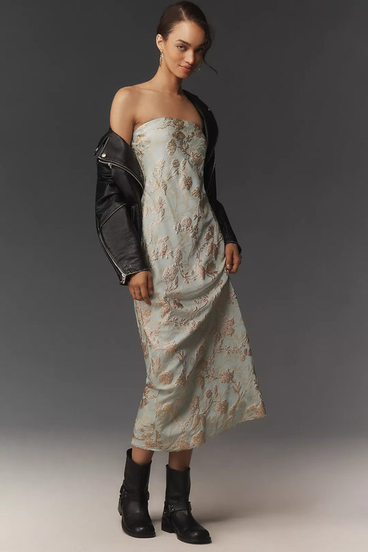 By Anthropologie Brocade Strapless Maxi Dress