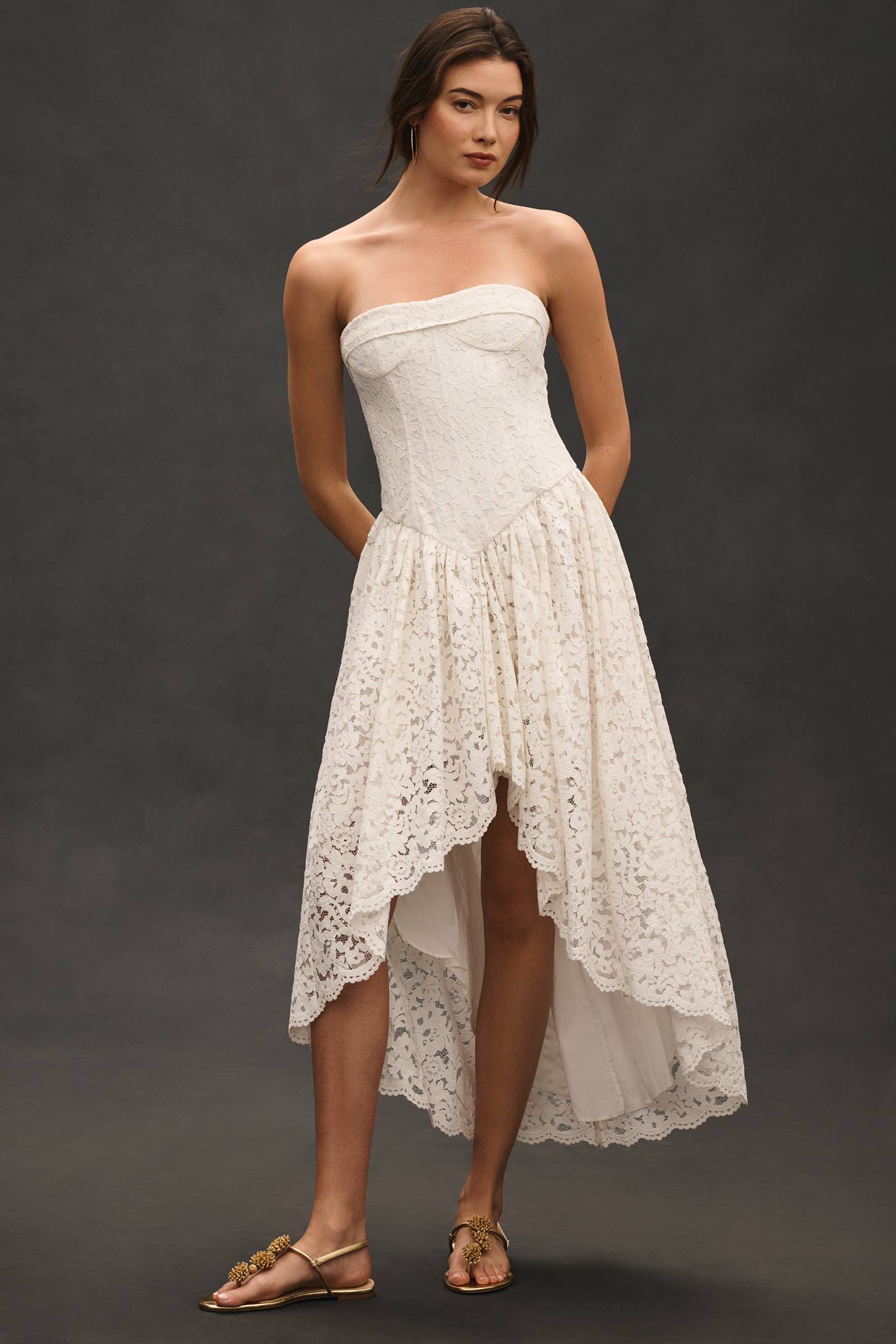 Bardot Felicidad Strapless Lace High-Low Dress Bardot Felicidad Strapless Lace High-Low Dress