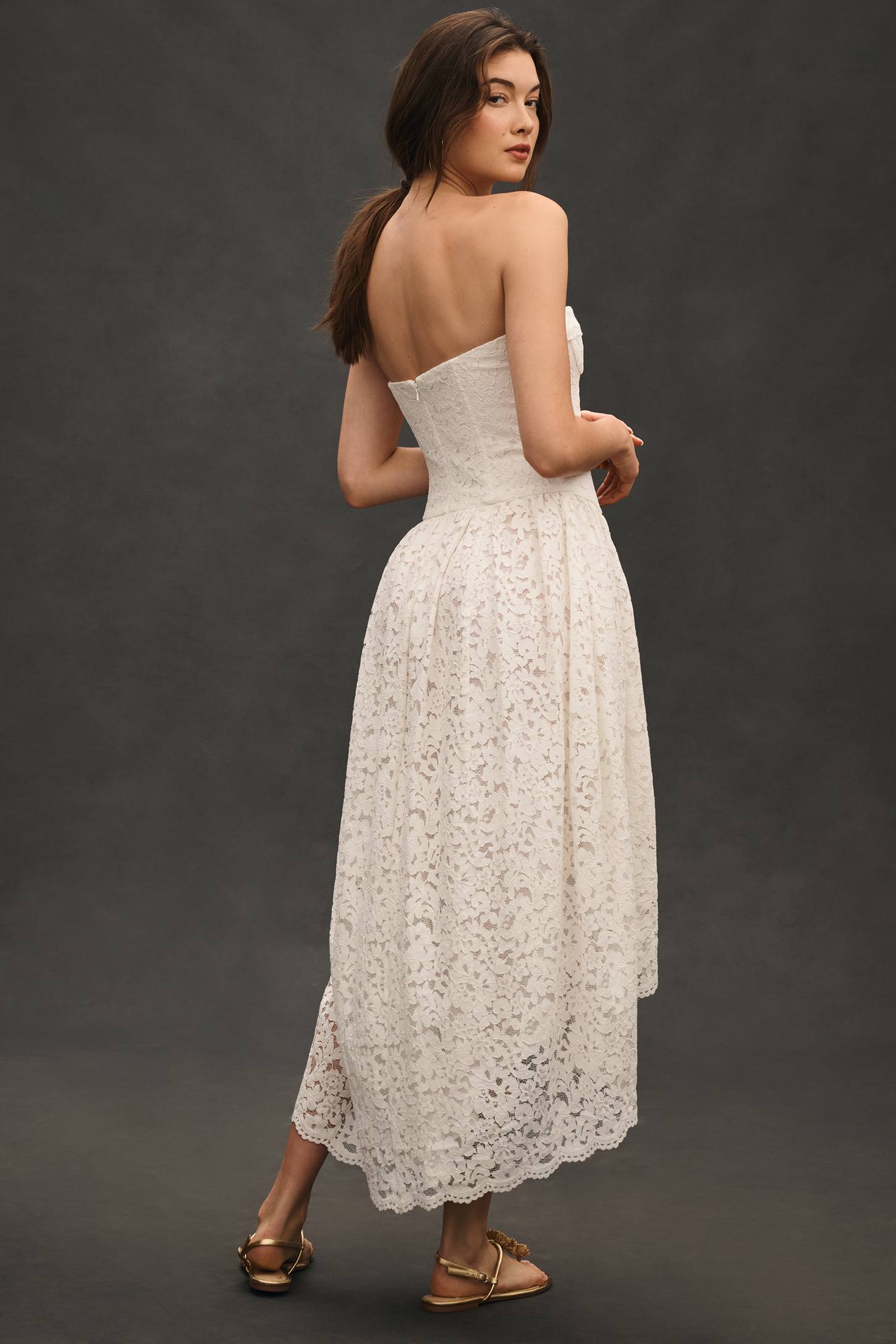 Bardot Felicidad Strapless Lace High-Low Dress katie + hubbell Bardot Felicidad Strapless Lace High-Low Dress katie + hubbell
