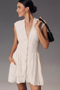 Load image into Gallery viewer, The Tommie Cap-Sleeve Smocked Front-Zip Shirt Dress: Linen Mini Edition
