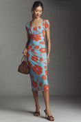 Load image into Gallery viewer, Maeve Puff-Sleeve Square-Neck Mesh Midi Dress
