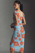 Load image into Gallery viewer, Maeve Puff-Sleeve Square-Neck Mesh Midi Dress
