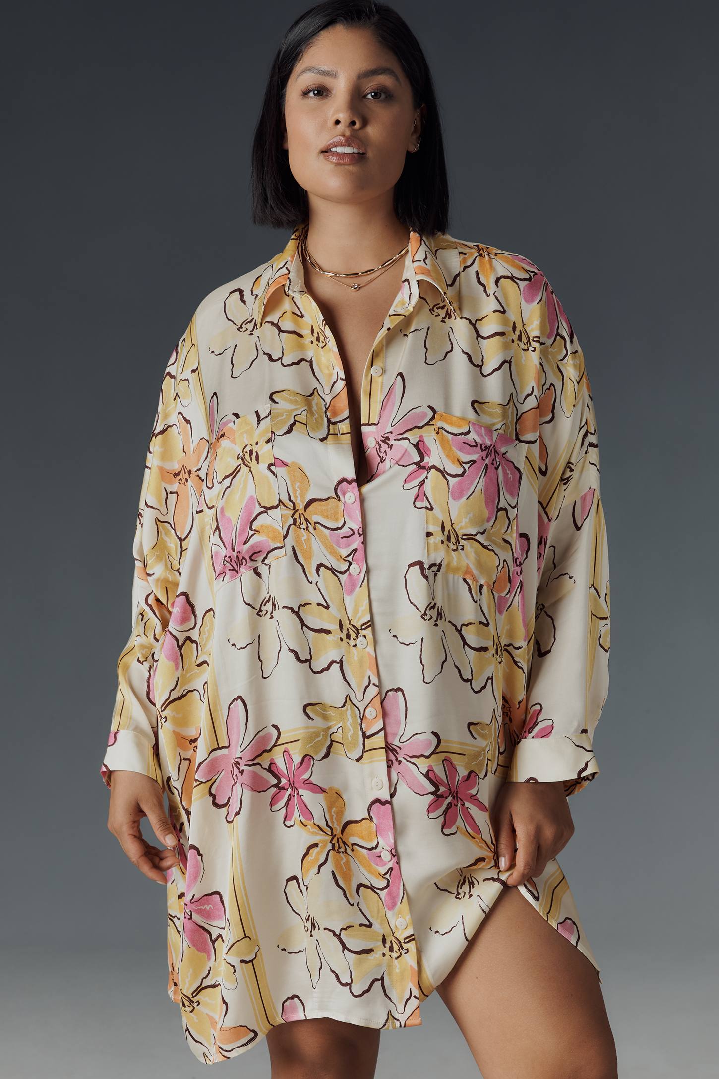 Corey Lynn Calter Long-Sleeve Printed Mini Shirt Dress