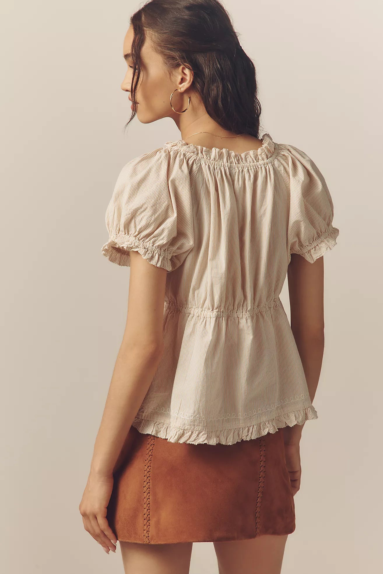 By Anthropologie Puff-Sleeve Embroidered Babydoll Top