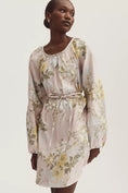 Load image into Gallery viewer, Siempre Long-Sleeve Scoop-Neck Brocade Mini Dress
