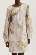 Load image into Gallery viewer, Siempre Long-Sleeve Scoop-Neck Brocade Mini Dress
