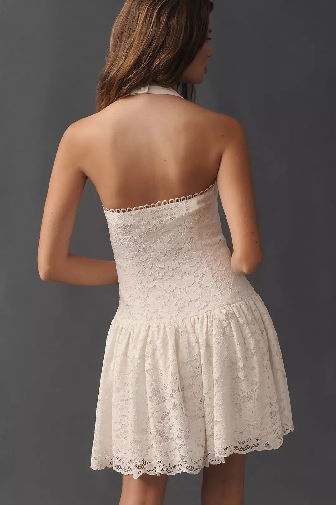 Maeve Lace Halter Drop-Waist Midi Dress