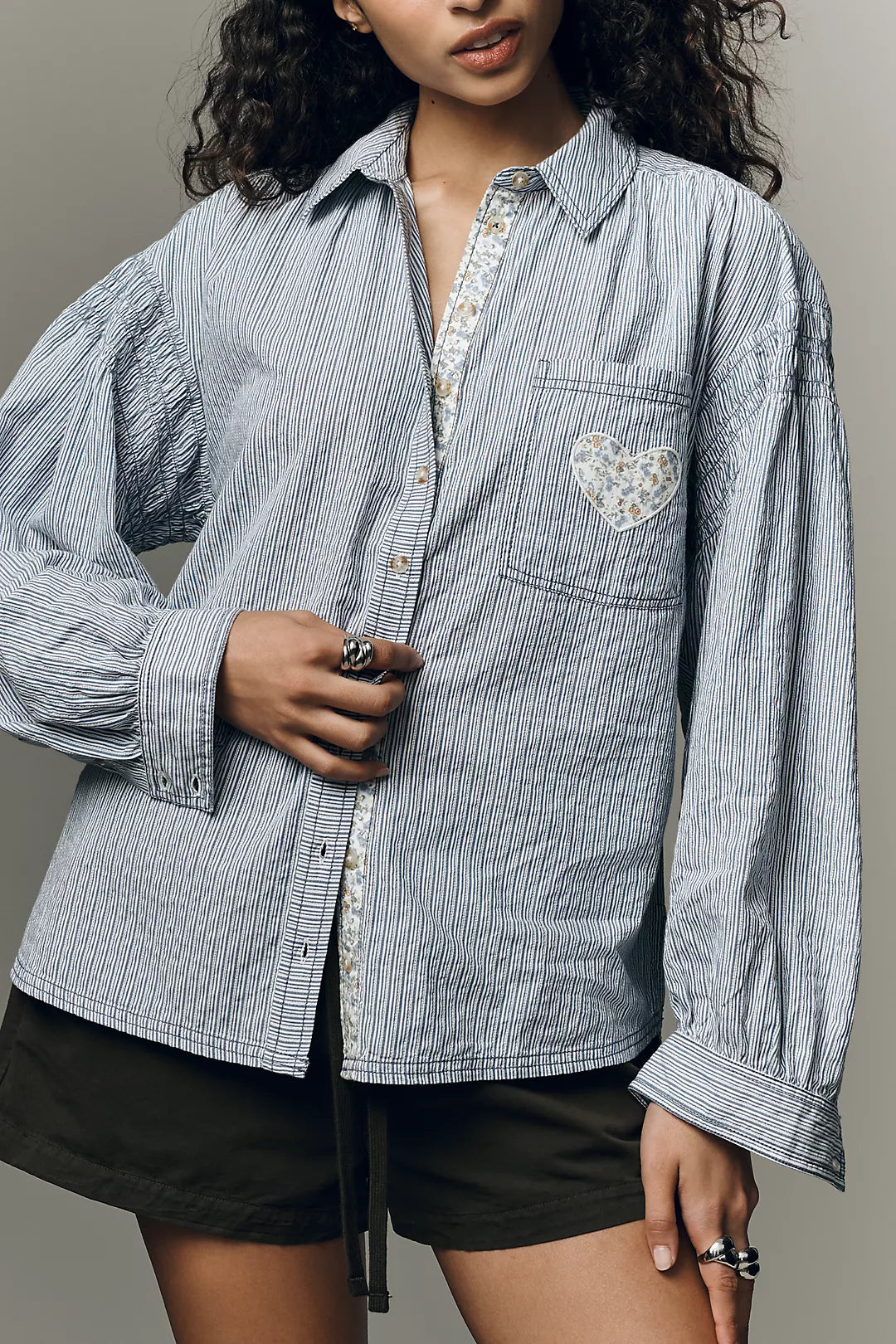 Pilcro Mix-Print Long-Sleeve Buttondown Shirt