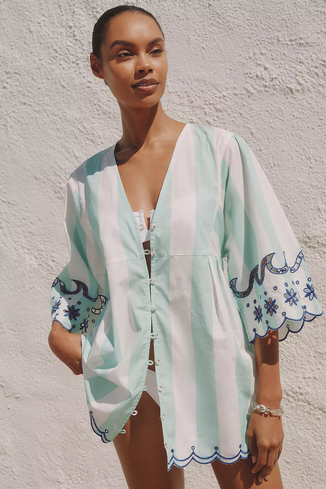 Celandine Poolside Embroidered Buttondown Tunic