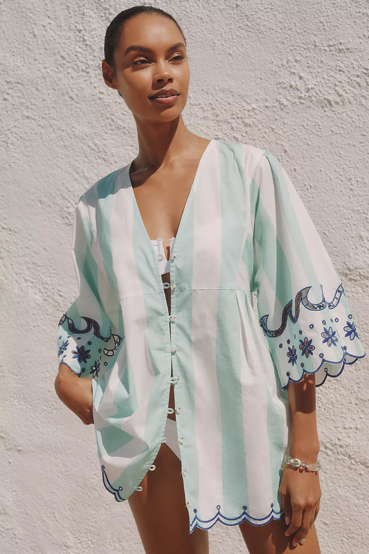 Celandine Poolside Embroidered Buttondown Tunic