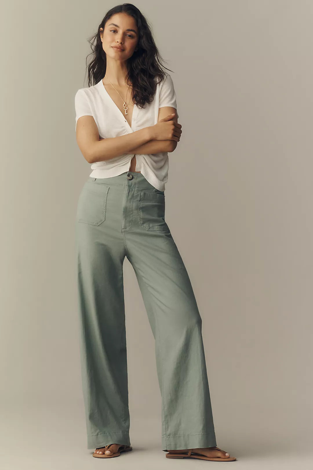 Colette European Linen Stretch Full-Length Wide-Leg Pants