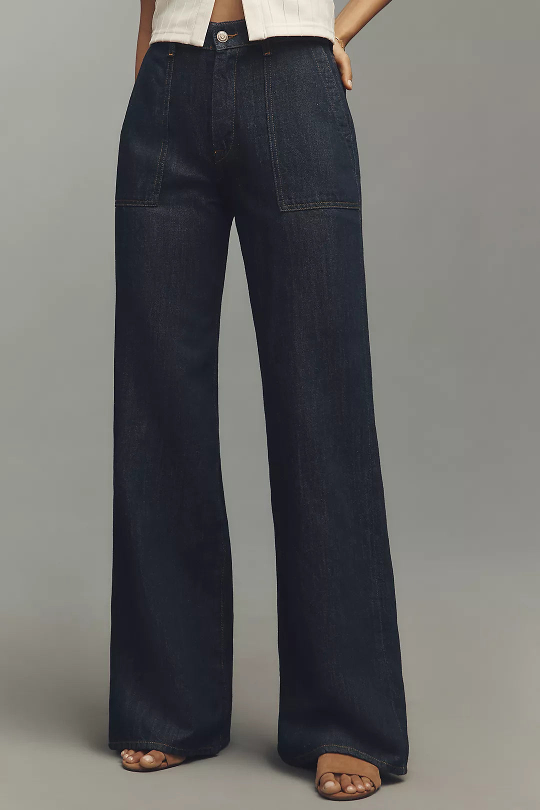 7 For All Mankind Lotta Linen Blend High-Rise Wide-Leg Jeans