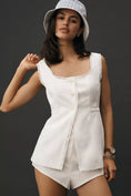Load image into Gallery viewer, By Anthropologie Longline Lace-Trim Linen Blend Vest
