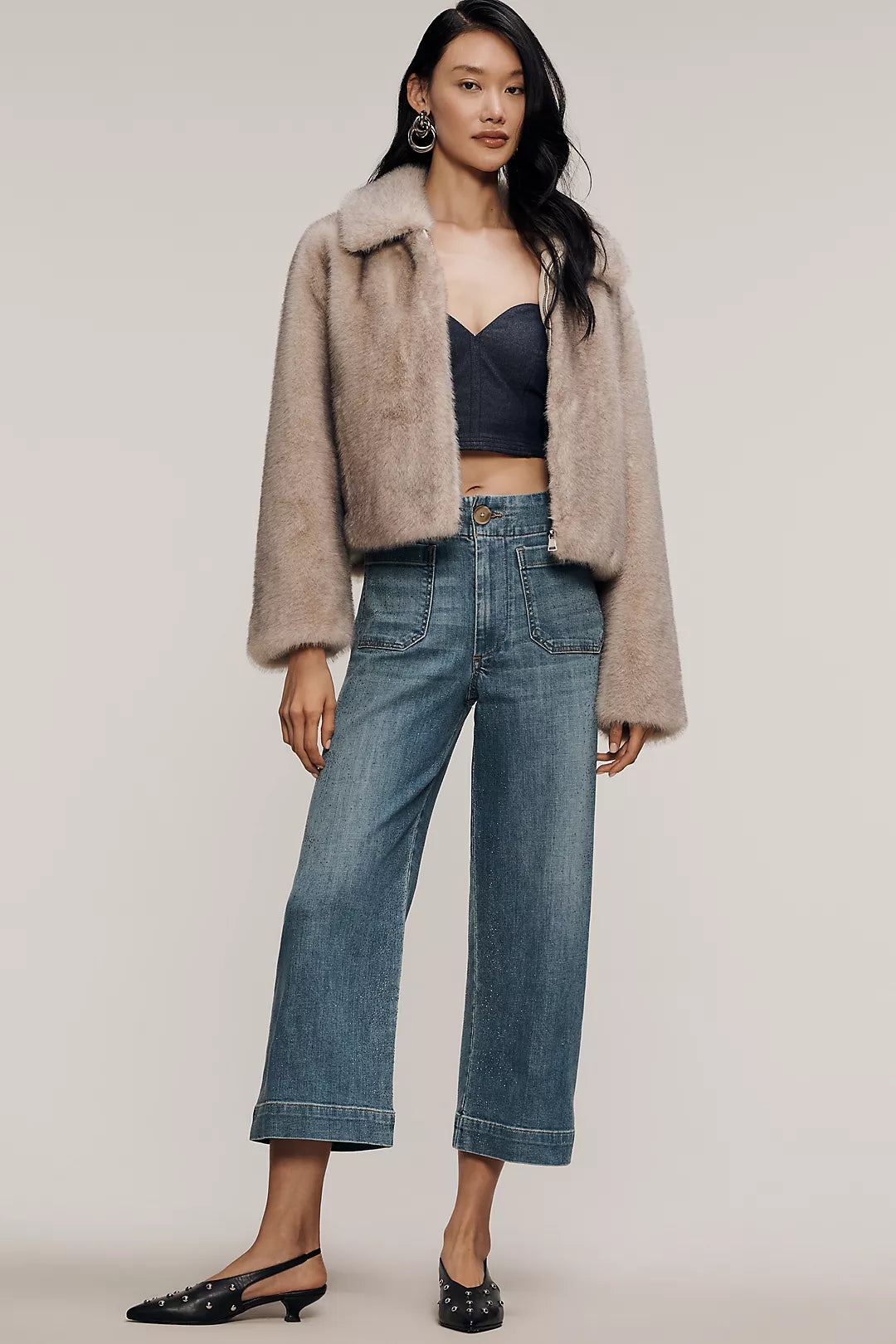 Colette Sparkle High-Rise Wide-Leg Cropped Jeans