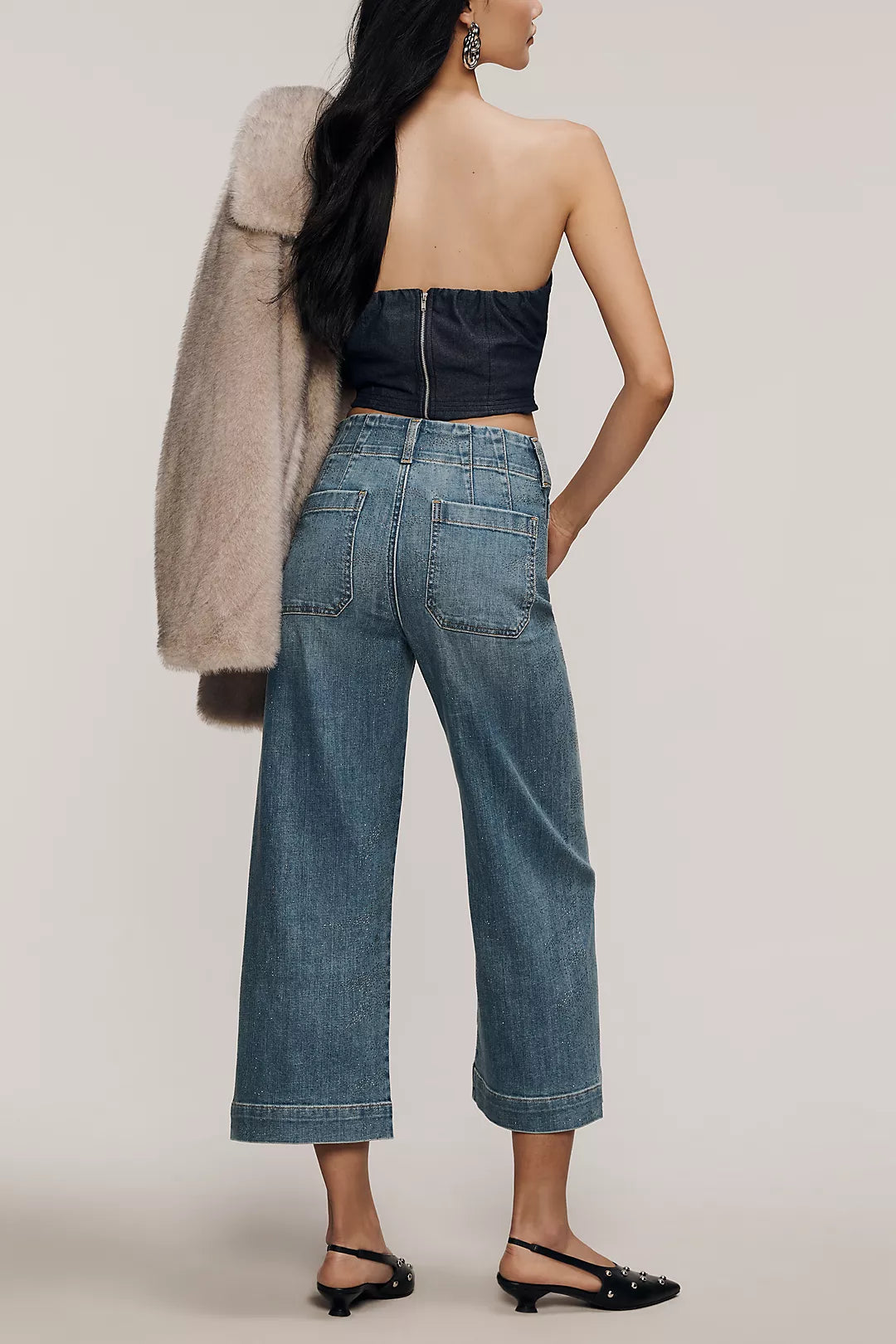 Colette Sparkle High-Rise Wide-Leg Cropped Jeans