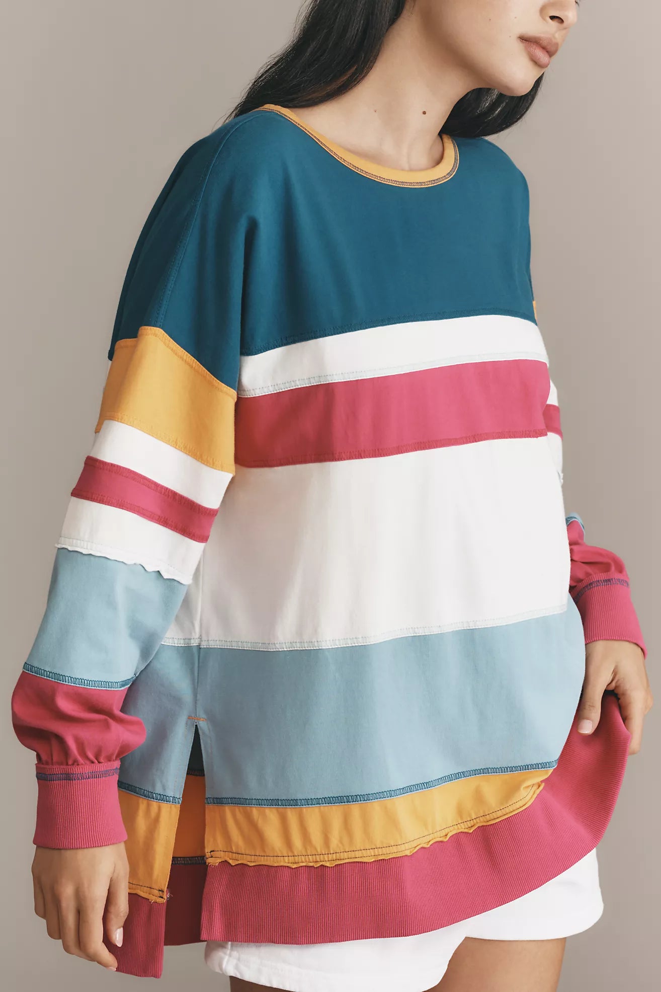 Pilcro Seamed Long-Sleeve Cotton Tee