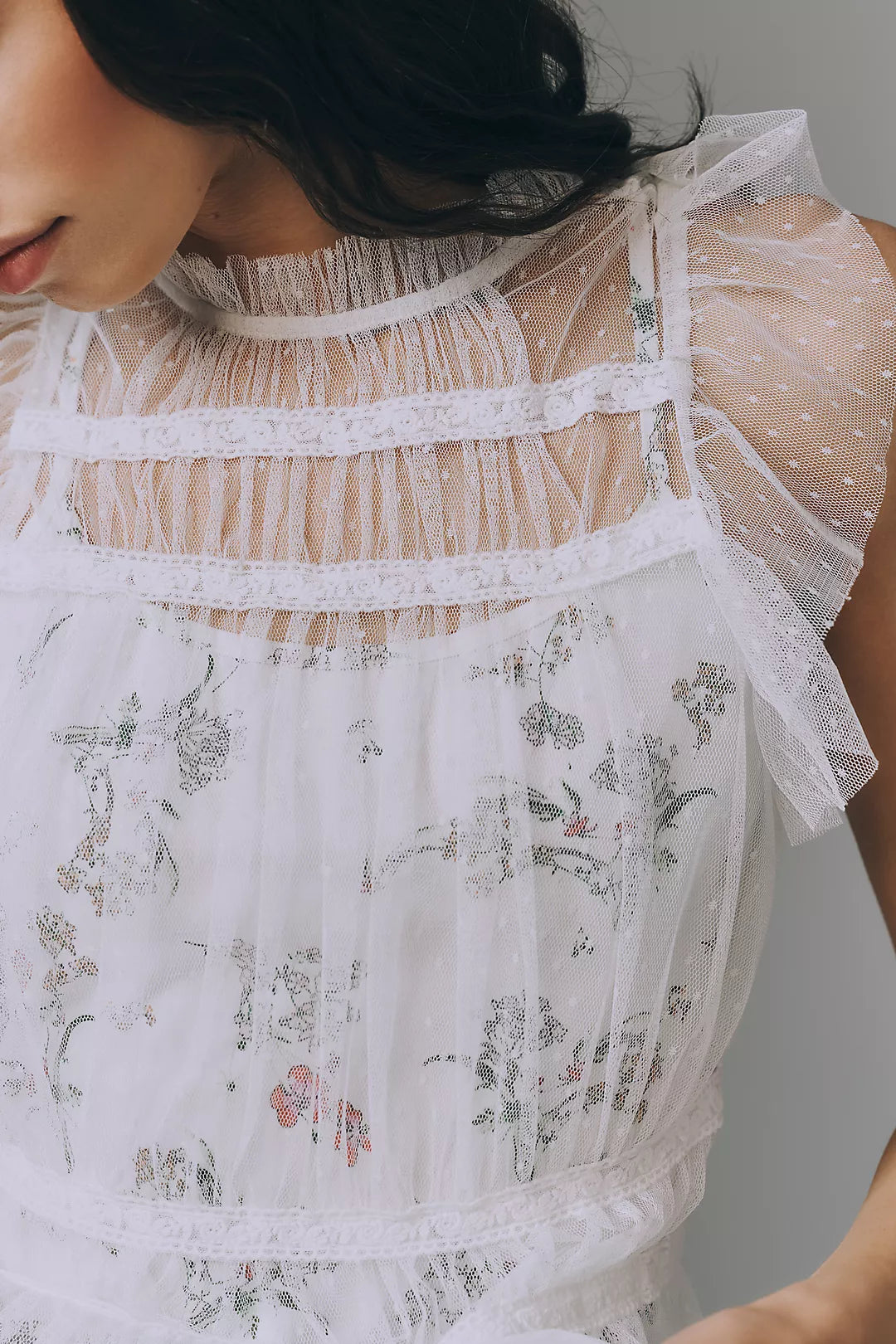 By Anthropologie Mesh Layered Printed Top