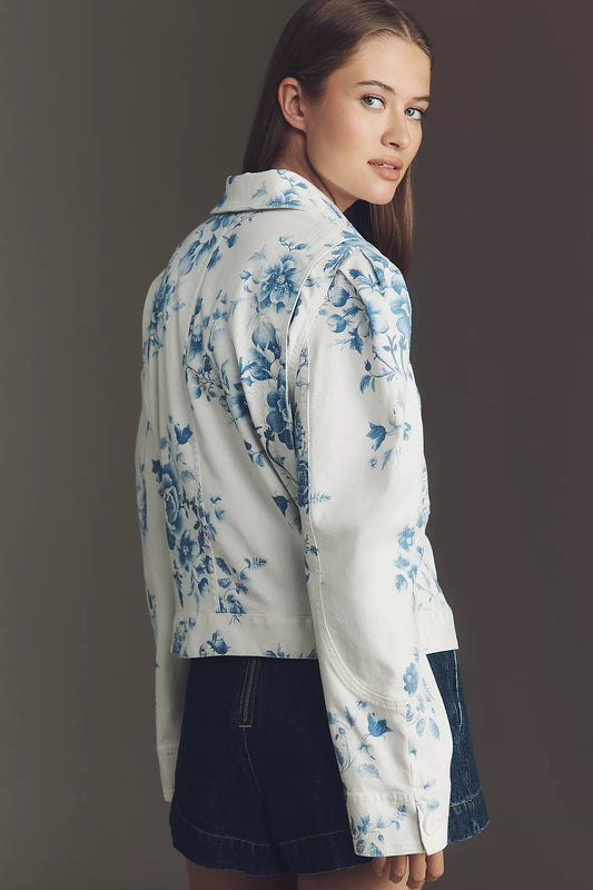 Maeve Puff-Sleeve Floral Utility Jacket