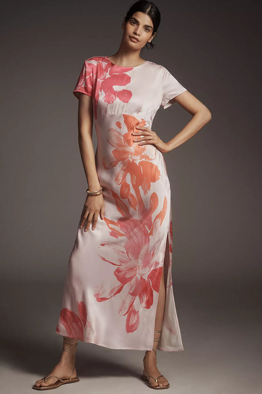 By Anthropologie Short-Sleeve Maxi Slip Dress