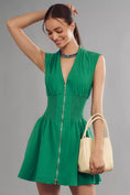 Load image into Gallery viewer, The Tommie Cap-Sleeve Linen Smocked Front-Zip Mini Shirt Dress
