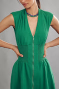 Load image into Gallery viewer, The Tommie Cap-Sleeve Linen Smocked Front-Zip Mini Shirt Dress
