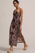 Load image into Gallery viewer, By Anthropologie Strapless Linen Plunge-Neck Midi Dress
