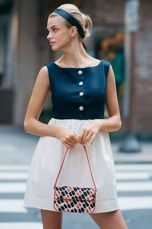 By Anthropologie Sleeveless Boat-Neck Babydoll Mini Dress