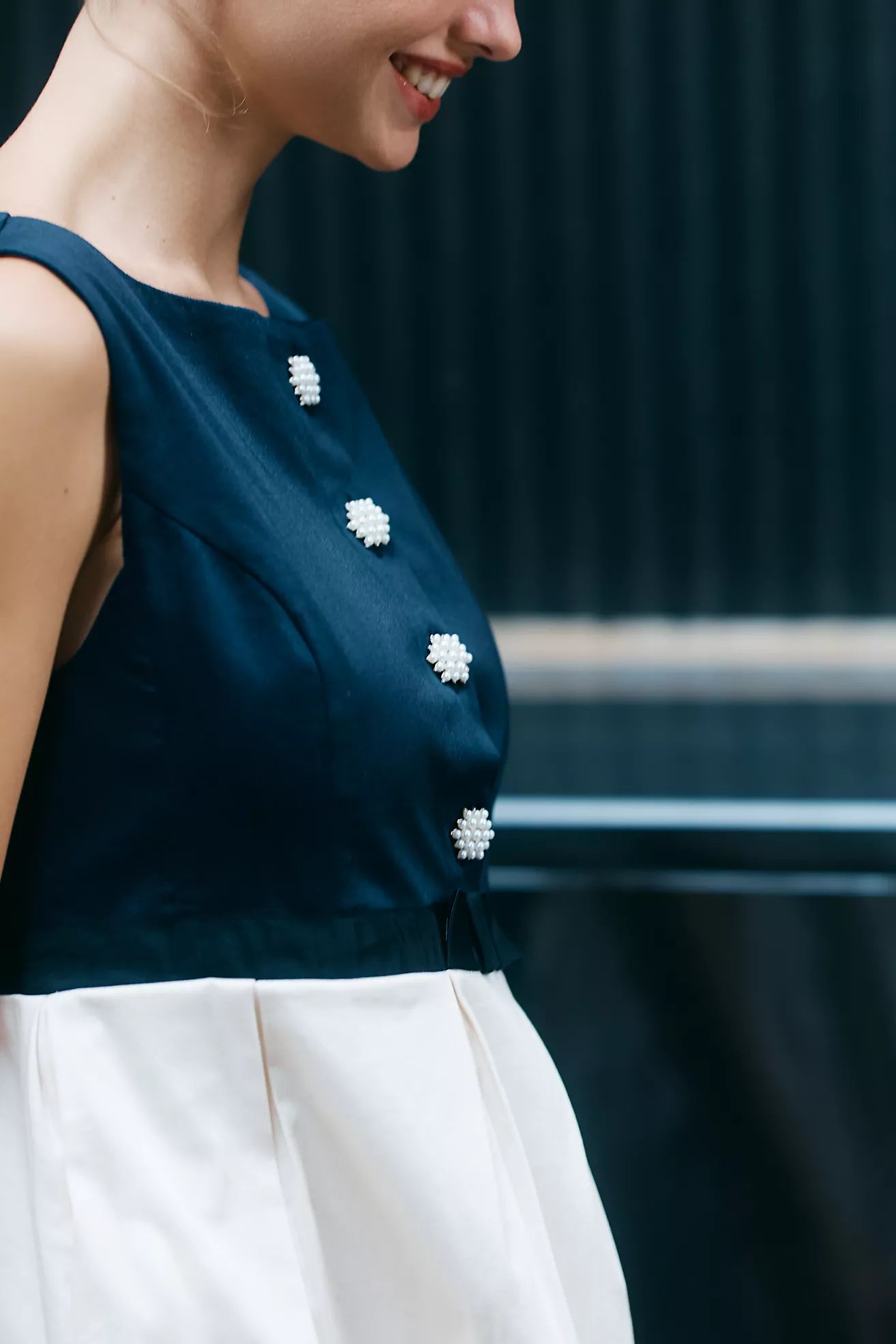 By Anthropologie Sleeveless Boat-Neck Babydoll Mini Dress