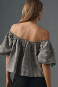 Load image into Gallery viewer, Maeve Puff-Sleeve Off-The-Shoulder Gingham Top
