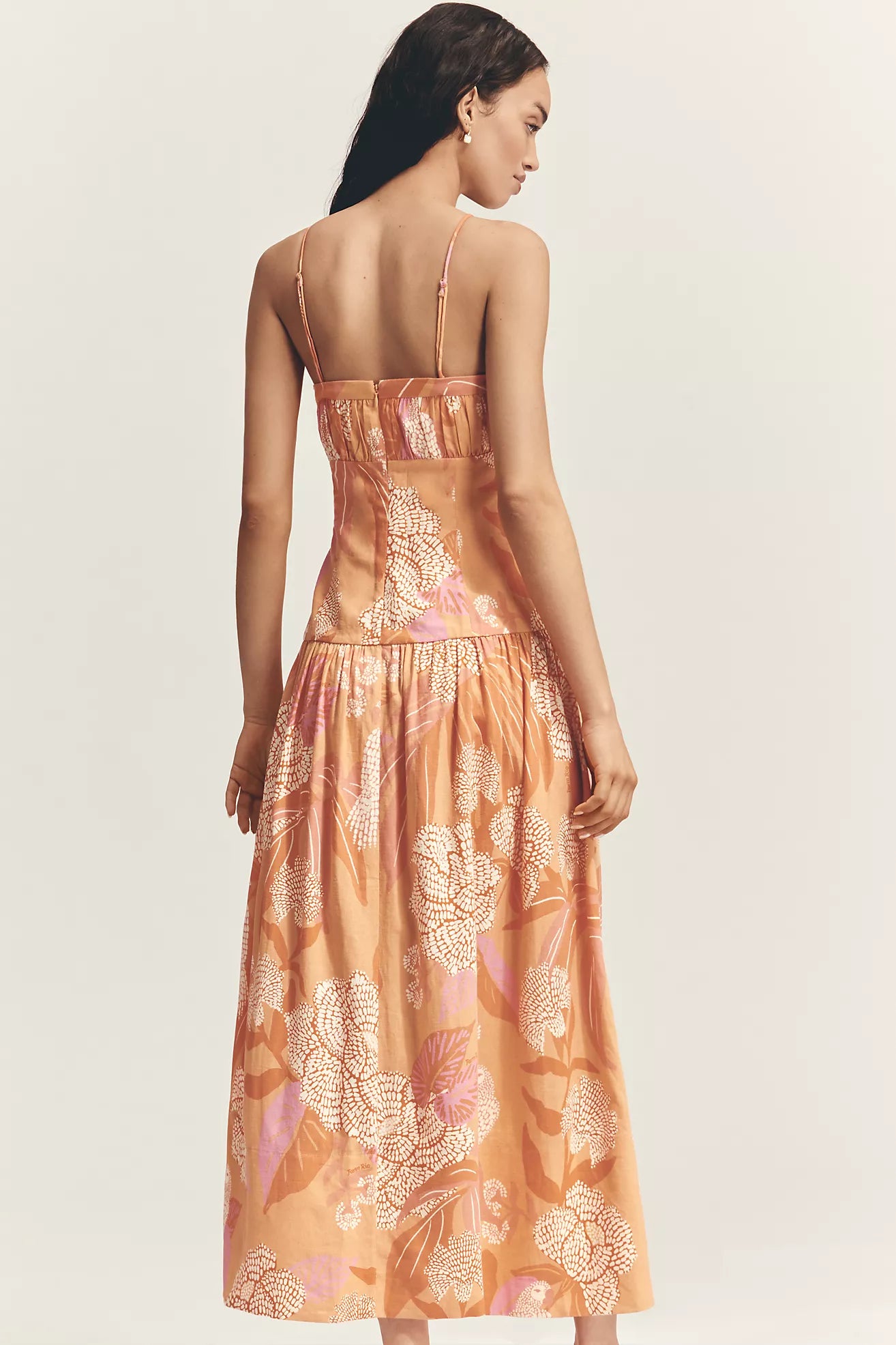 Farm Rio x Anthropologie Linen Blend Strapless Drop-Waist Maxi Dress