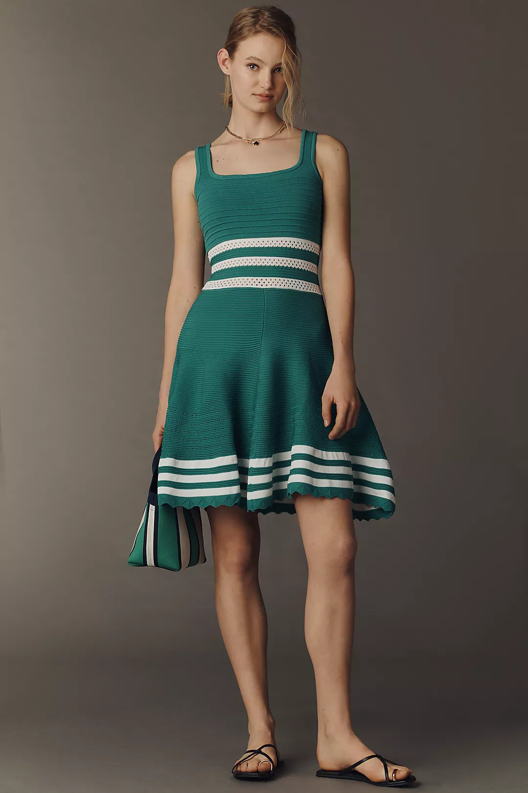 Maeve Sleeveless Square-Neck A-Line Sweater Dress