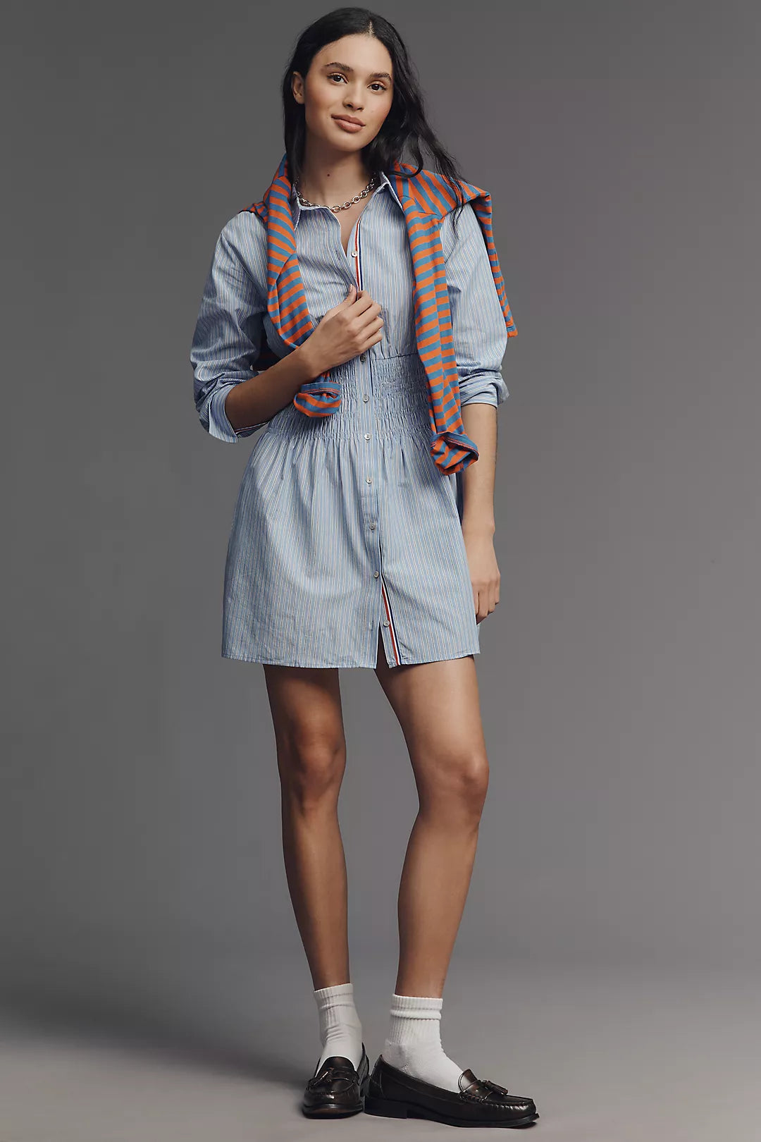 Maeve Long-Sleeve Smocked Waisted Shirtdress