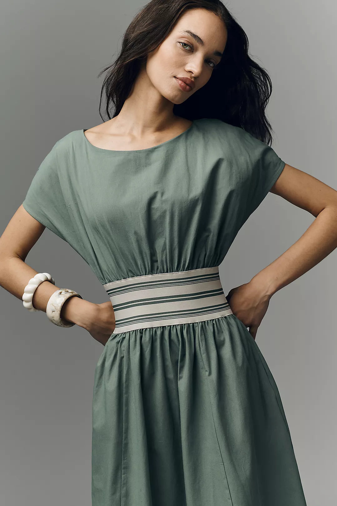 By Anthropologie Waisted Short-Sleeve A-Line Midi Dress