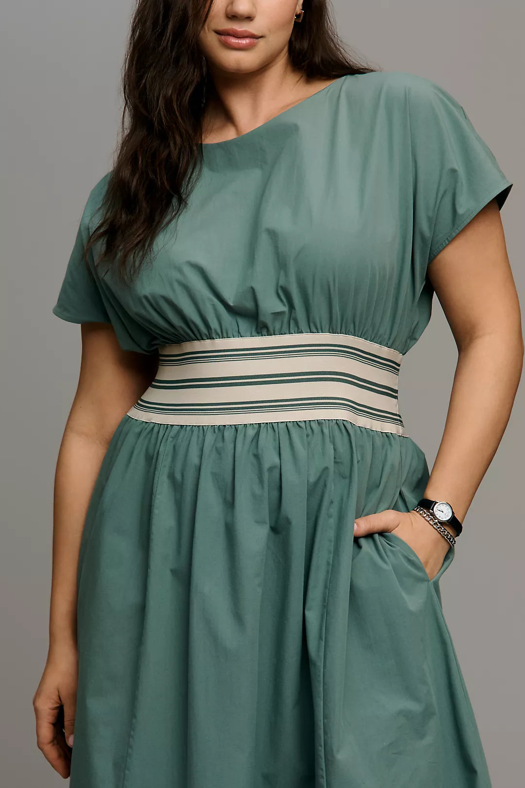 By Anthropologie Waisted Short-Sleeve A-Line Midi Dress