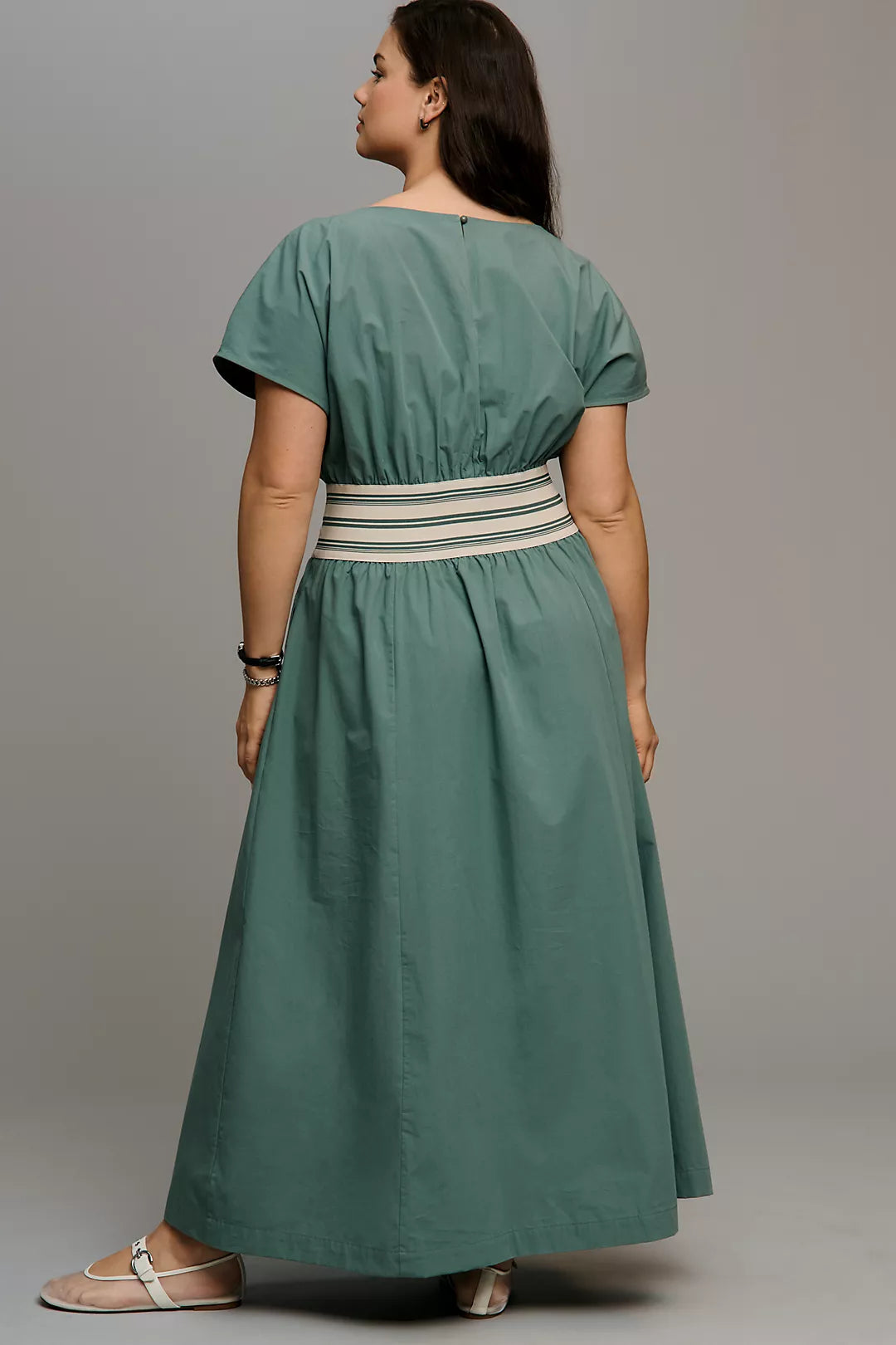 By Anthropologie Waisted Short-Sleeve A-Line Midi Dress