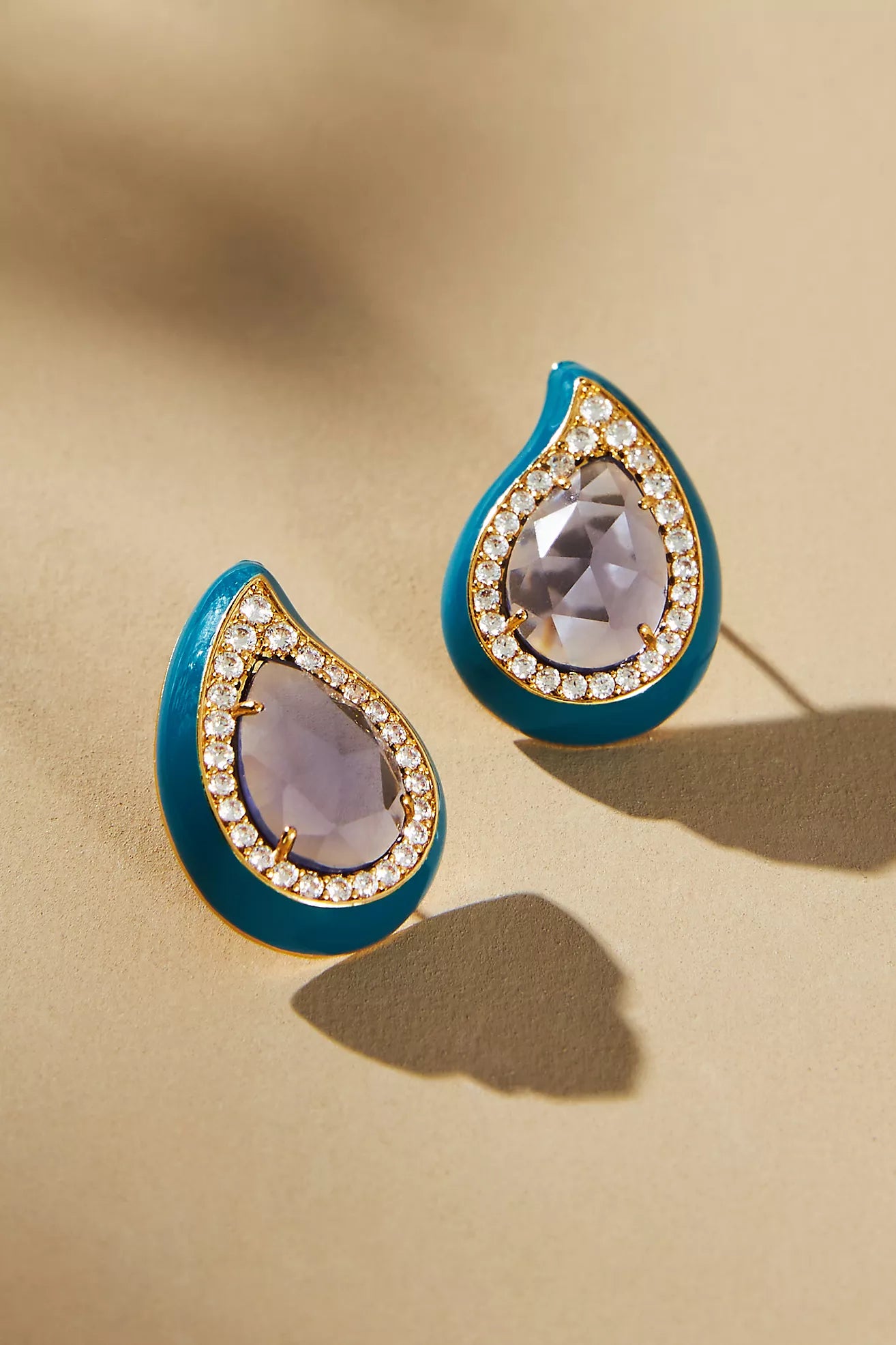 Gold-Plated Stone Crystal Embellished Teardrop Earrings