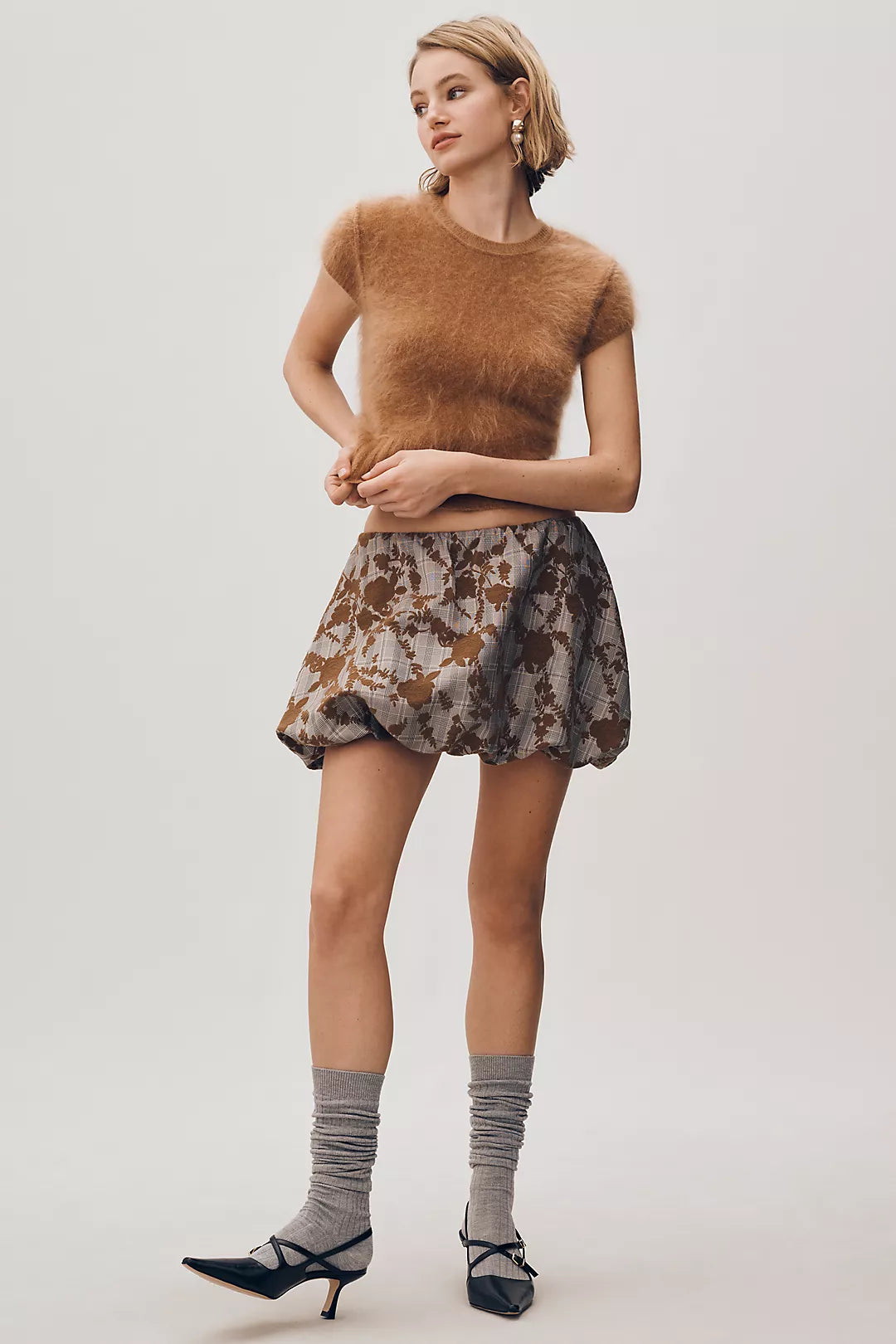 Avec Les Filles Floral Bubble-Hem Mini Skirt