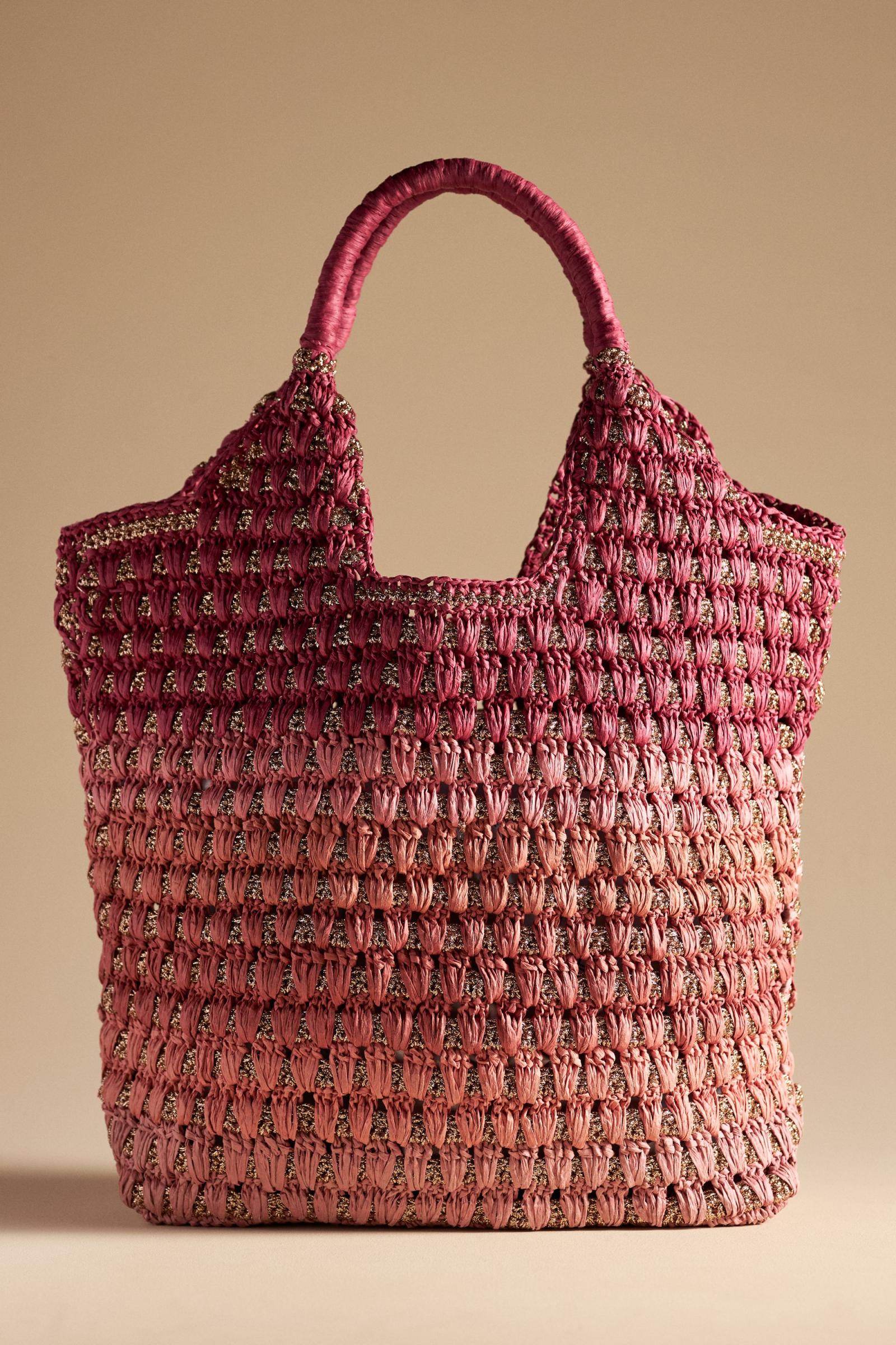 Gradient Beach Raffia Hobo Bag