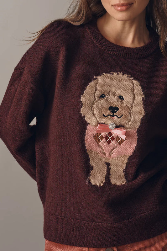 Maeve Crew-Neck Dog Icon Pullover Sweater