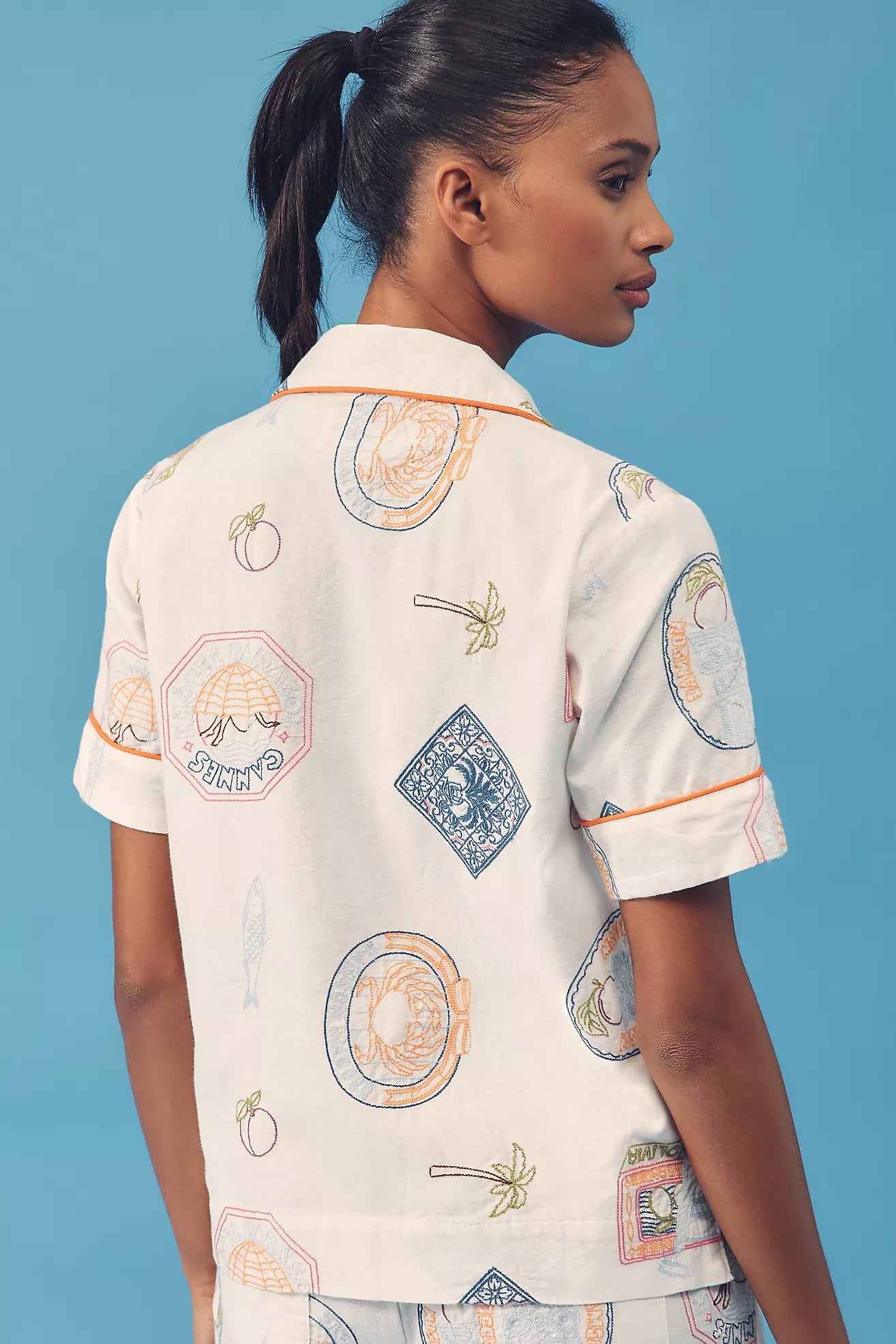 Damson Madder Chlo Linen Blend Short-Sleeve Buttondown Shirt