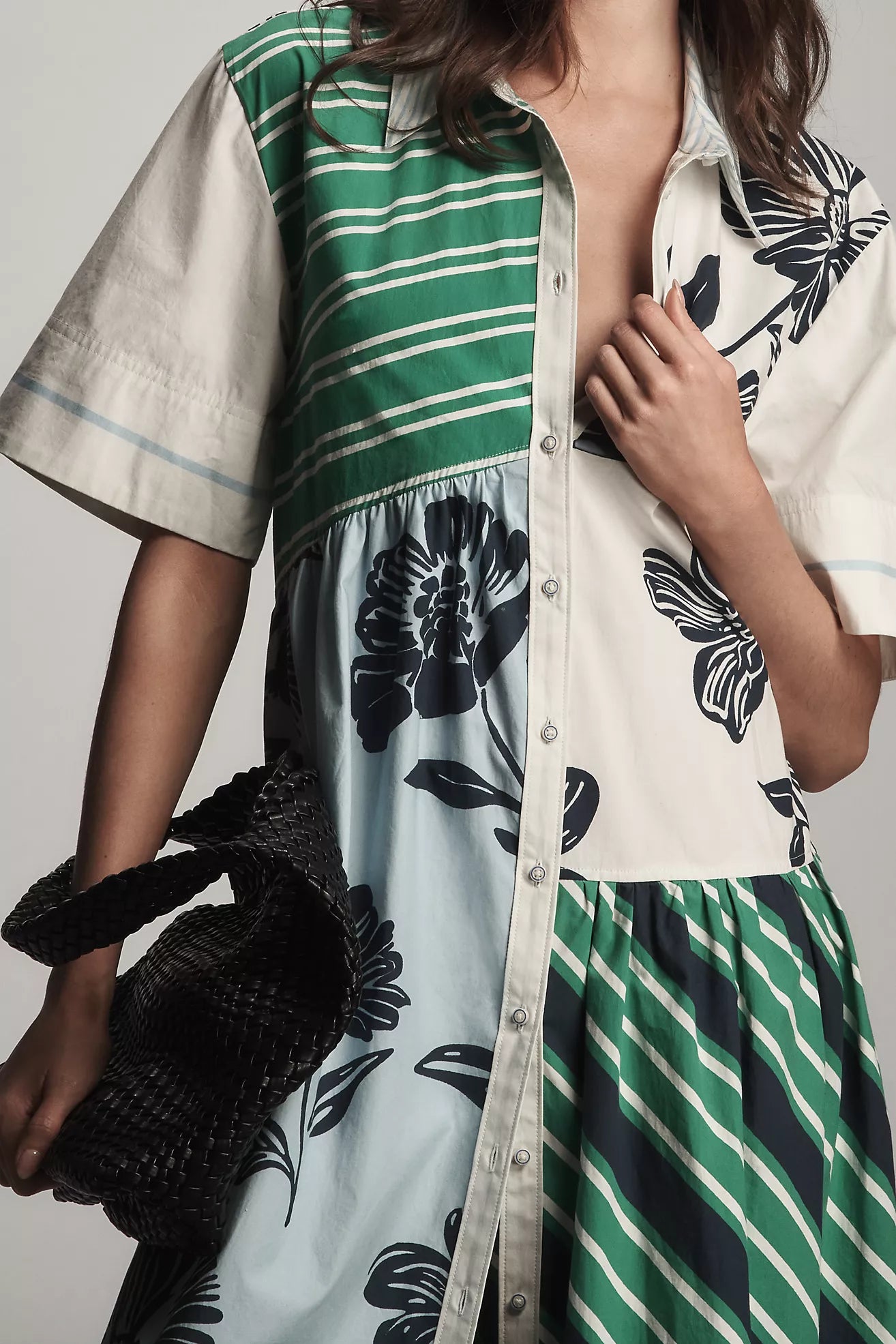 Maeve Mixed-Print Buttondown Dress